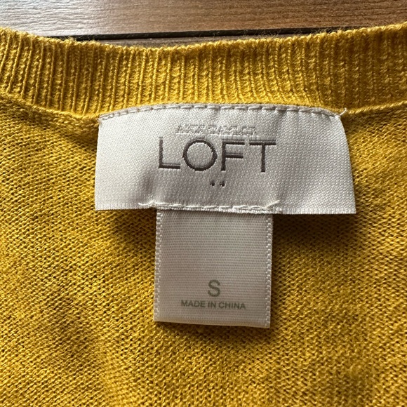 LOFT Mustard Yellow Cardigan Sweater Cotton Button Front Preppy Chic S - Picture 4 of 5